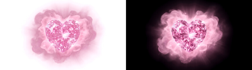 Fototapeta premium Diamond heart radiates sparkling pink gemstone for PNG, Transparent and Black Background Versions with romantic glowing aura