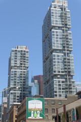 Obraz premium OOH wallscape with advertising for beverages on the exterior of the Gelber Building, 221 Richmond St W, Toronto (condo towers: Studio on Richmond)