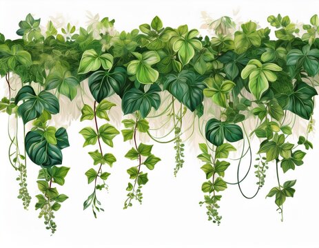 plant and flower vine green ivy leaves tropic hanging climbing isolated on white background