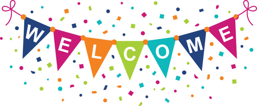 Colorful welcome message vector illustration with handwritten style typography