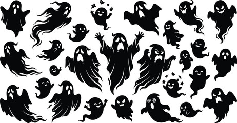 Obraz premium Spooky Ghost Silhouette Mega Bundle Cute And Scary Halloween Phantom Vector Graphics Set