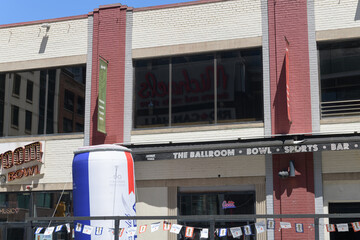 Obraz premium exterior of The Ballroom Bowl, a bowling alley, located at 145 John St, Toronto