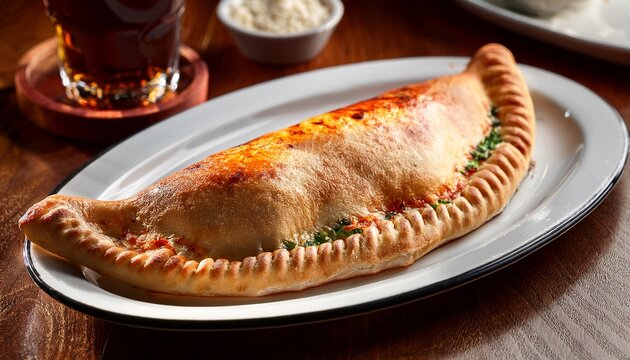 stuffed calzone pizza in restaurant