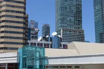 Obraz premium abstract view of buildings in the downtown area, including FORMA Toronto condo (designed by Frank Gehry)