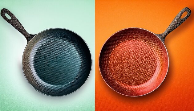 two teflon pans halftone collage