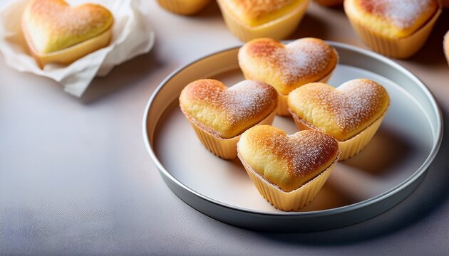 vanilla heart pastries in baking cups