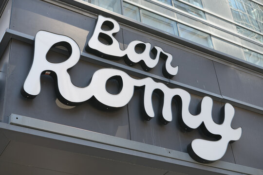 sign outside Bar Romy, an Italian restaurant, located at 295 Adelaide St W, Toronto