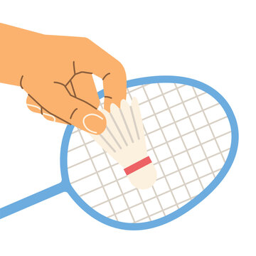 hand holding badminton shuttlecock for serve, badminton serving gesture with birdie - vector illustration