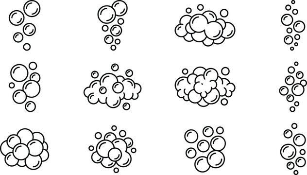 Soap bubbles and foam vector icon set for cleaning hygiene laundry wash or cosmetic product design