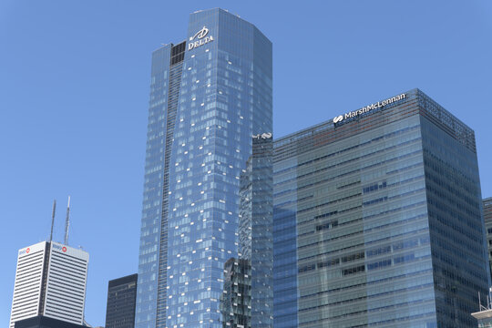 First Canadian Place (BMO Financial Group headquarters), Delta hotel, and office tower with Marsh McLennan sign, South Core, Toronto
