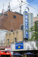 Obraz premium exterior building facade and sign of Royal Cinema, designed by Benjamin Swartz (opened 1939 as The Pylon Theatre) in Art Moderne style, 608 College St, Toronto