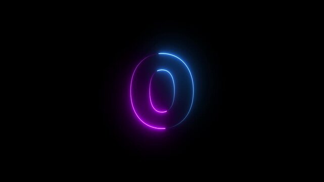 Glowing neon pink and blue color English Capital letter O text icon animation education alphabet world smooth character effect sign symbol on black background.