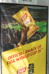 Obraz premium OOH transit stop poster with advertising for Lay's snack food (FIFA World Cup 2026) in host city Toronto