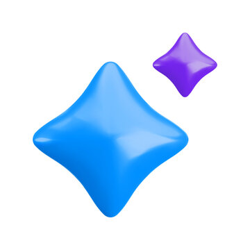 Vector cartoon 3d two sparkling stars artificial intelligence icon. Cute realistic 3d render AI sparkle symbol, smart assistant, generate chat bot shiny sign for web, app, machine learning, design.