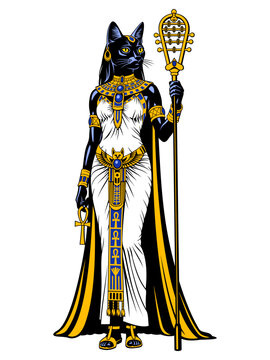 Bastet. Ancient Egyptian Goddess. Color vector clipart.
