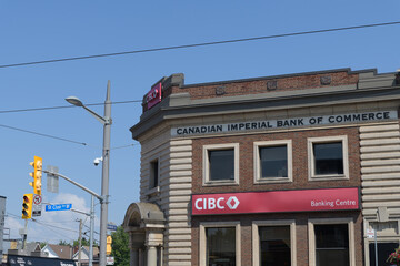 Obraz premium historic CIBC bank branch at 1164 St Clair Av W, northeast corner of Dufferin St, Toronto