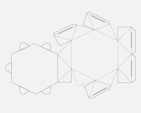 Hexagon Fast Food Takeaway Box Die Cut Template with Foldable Packaging Layout