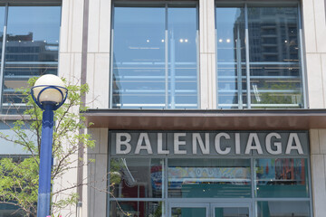 Obraz premium exterior building facade and sign of Balenciaga, a clothing store, located at 92 Yorkville Av, Toronto