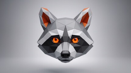 Polygonal raccoon head illustration low poly animal design with geometric shapes