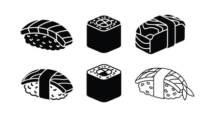 Assorted Sushi Rolls Black Silhouette On White Background © MDAbujafor