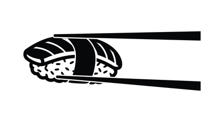 Sushi piece held by chopsticks black silhouette © MDAbujafor