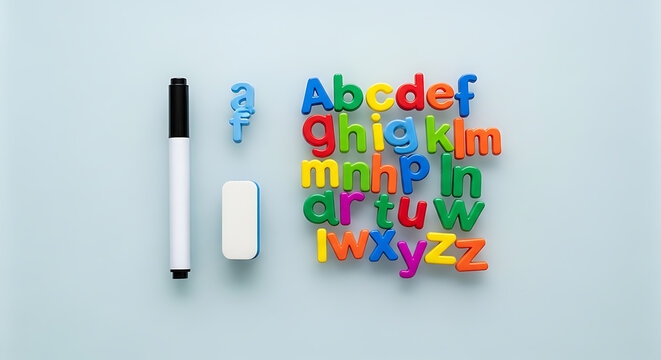 Colorful Alphabet Letters with Marker and Eraser Back to School Education