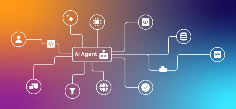 AI Agent Workflow Diagram with Automation, API Integration and Artificial Intelligence System Vector Illustration