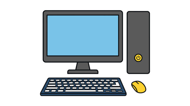 Colorful vector set of a desktop computer keyboard and mouse.