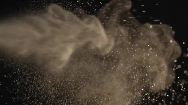 Cinematic close up of fine luxury perfume mist spraying from an elegant atomizer in slow motion illuminated by soft warm golden backlighting