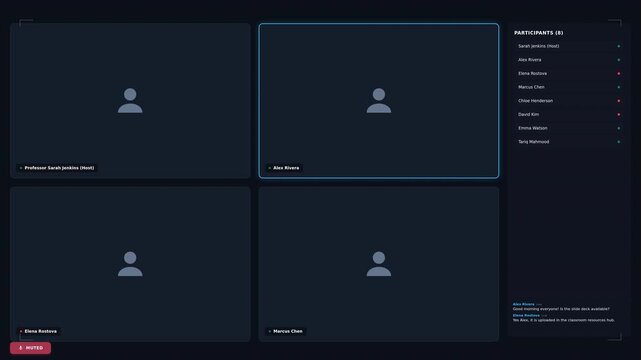 Motion of Video Conference Screens Showing User Profiles and Settings in a Digital Interface.