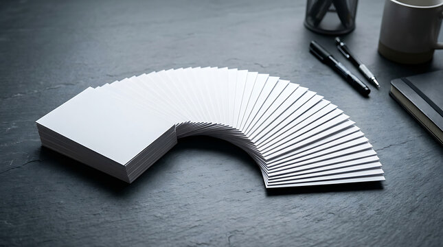 A stack of white index cards fanned out on a textured surface, ready for notes and organization