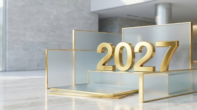 Golden '2027' new year display futuristic design for business planning and trend forecasting