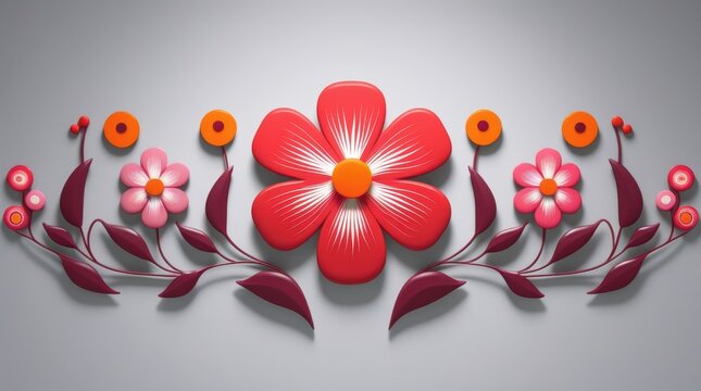 Red and pink flower arrangement with decorative dark leaves illustration