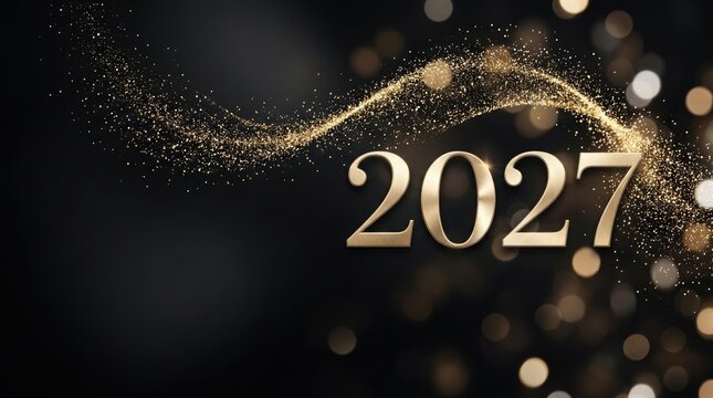 Elegant 2027 new year celebration golden glitter and bokeh for festive events and marketing