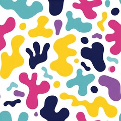 Bright colors combine in an abstract pattern of organic shapes