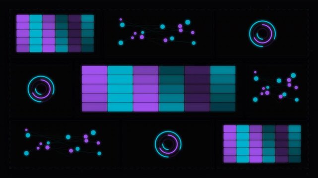 Dynamic Motion of Colorful Digital Data Blocks and Circular Patterns in Video.