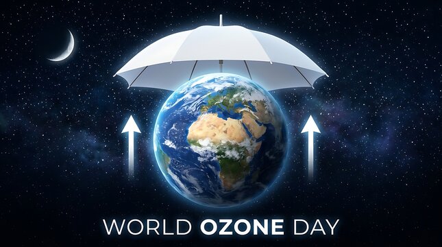 World ozone day protecting earth's atmosphere with umbrella shield environmental concept