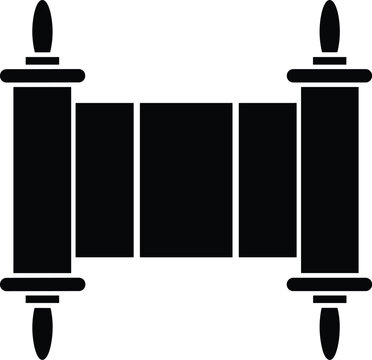 Black torah scroll icon flat vector illustration for judaism and jewish religious text.