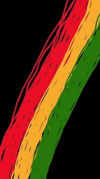 Diagonal Red Yellow Green Crayon Stripes Motion Background, Hand Drawn Naive Doodle Animation on Black