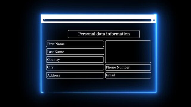 Personal data information management. Digital online employee form on Black Background for Corporate Data Entry Concept.