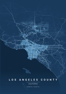 County Map Poster of Los Angeles, California - Blueprint Style