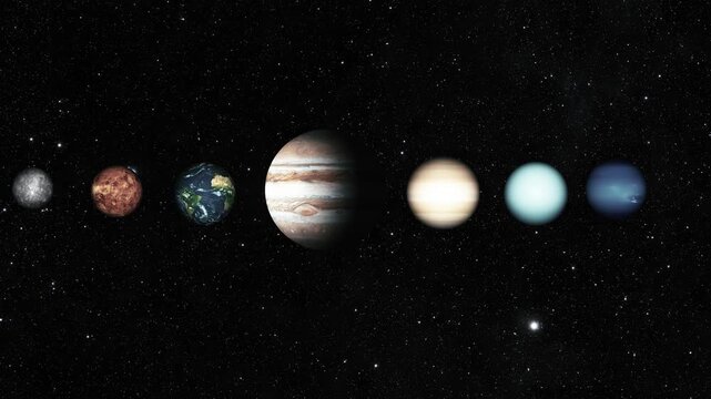 Solar system planets lined up in space animation