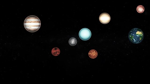 Solar system planets on black space background animation