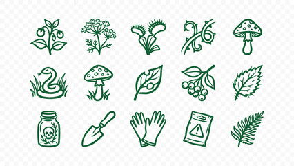 nature forest plants mushroom snake berry organic botanical wood doodle handmade ink scribble flat line art vector illustration icon bundle set calligraphy drawing design forest © HASNA