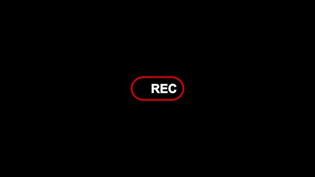 Recording REC Icon with Red Record Dot Animation on Black Background.