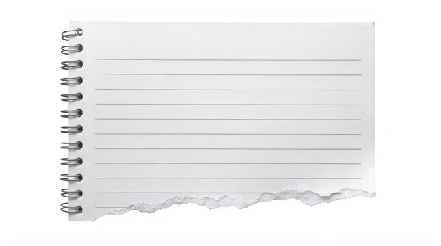 High resolution png notepad page isolated torn paper with spiral binding for digital design and mockups