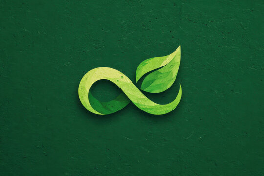Green infinity symbol with leaves representing circular economy and sustainability