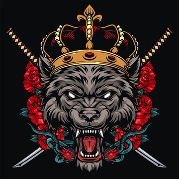 Wolf head design with crown