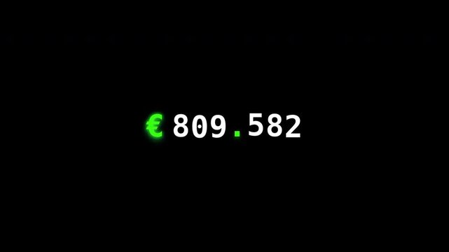 Motion of digital currency transactions showing fluctuating euro amounts in real-time financial data.