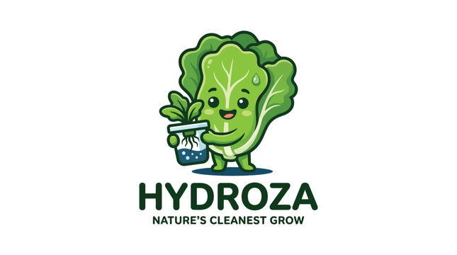 Green lettuce vegetable character mascot logo for Hydroza brand.